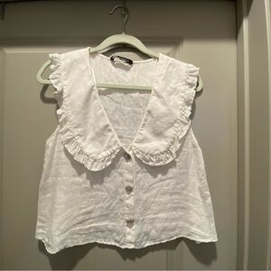 Zara White Ruffled Button-Down Blouse